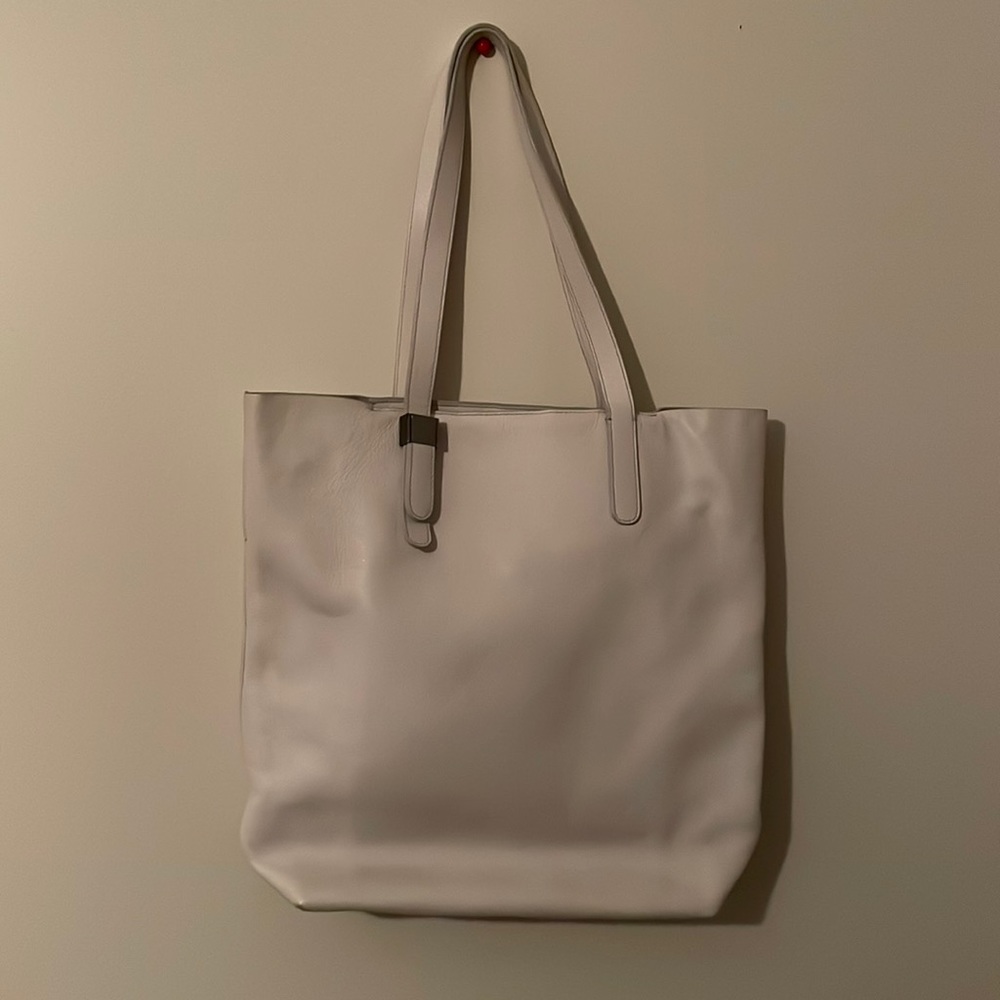 Everlane Italian Leather White / Cream Petra Tote Bag Purse with Metal Accents - Picture 5 of 16